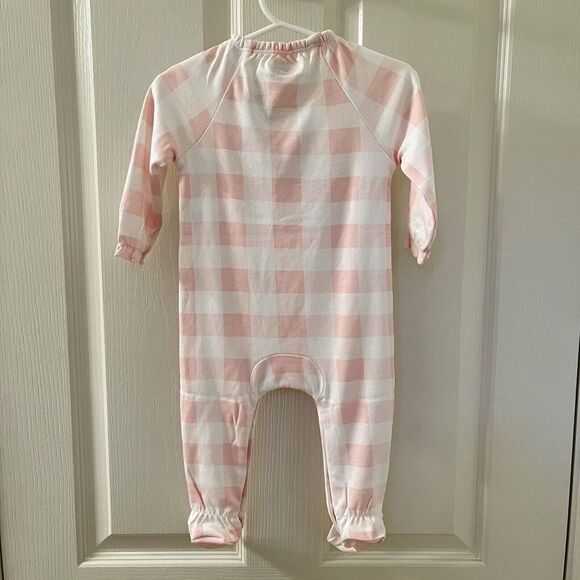 Mud Pie Fruit Applique Sleeper Footie Pink Gingham Girls Size 6-9 Months NWT - Picture 8 of 10